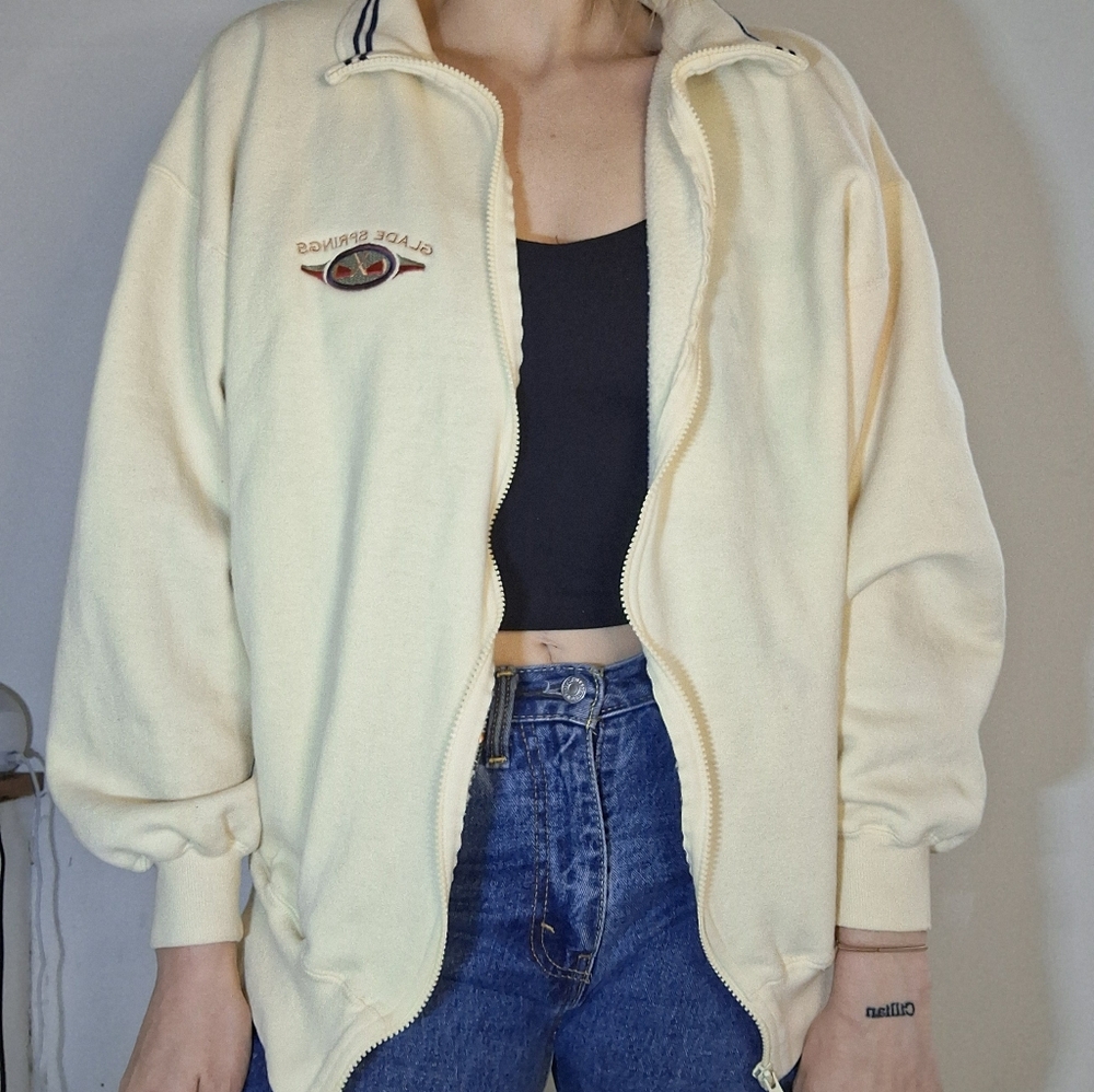 Vintage grandpa style golf zip up sweater. Size XL butter yellow